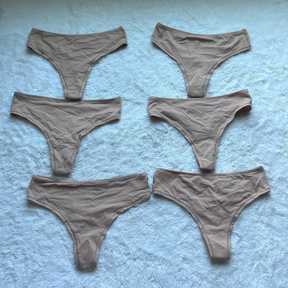 Quince Womens Seamless Thong Underwear Bundle 6 Pack Tan Nude Small CMSL001 NEW